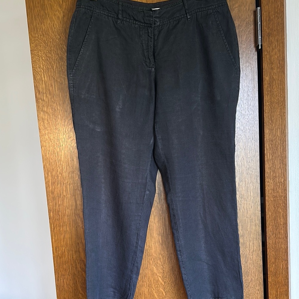 Women’s navy linen cropped pants by Eileen Fisher
